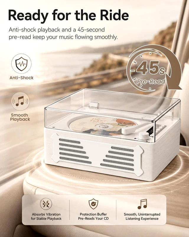 Alt view image 2 of 7 - Retro CD Player with Bluetooth in&Out Relaxing Music Player Gifts Multiple Inputs,Pre-read,Automatic OFF,Rechargeable,Compact Design,Vintage Look,Easy Control,Holiday Gifts Ready