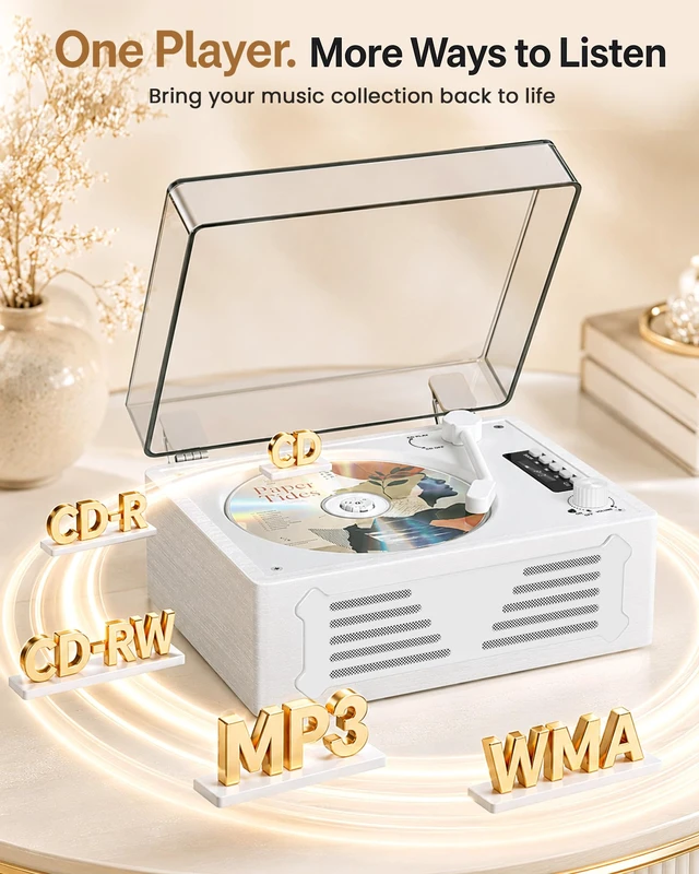 Alt view image 5 of 7 - Retro CD Player with Bluetooth in&Out Relaxing Music Player Gifts Multiple Inputs,Pre-read,Automatic OFF,Rechargeable,Compact Design,Vintage Look,Easy Control,Holiday Gifts Ready
