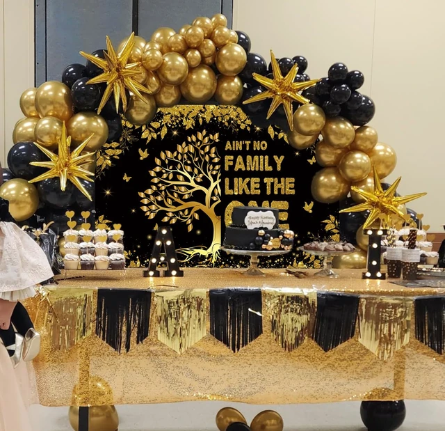 Alt view image 4 of 7 - Family Reunion Backdrop 8x6FT Black Gold Family Tree Reunion Welcome to Our Family Members Photography Background Family Gathering Party Decorations Supplies Banner Photo Booth Props