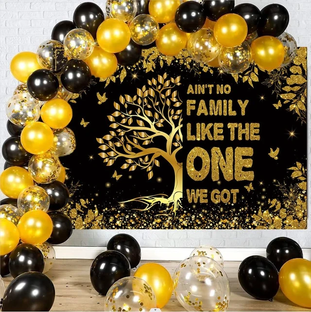 Alt view image 5 of 7 - Family Reunion Backdrop 8x6FT Black Gold Family Tree Reunion Welcome to Our Family Members Photography Background Family Gathering Party Decorations Supplies Banner Photo Booth Props