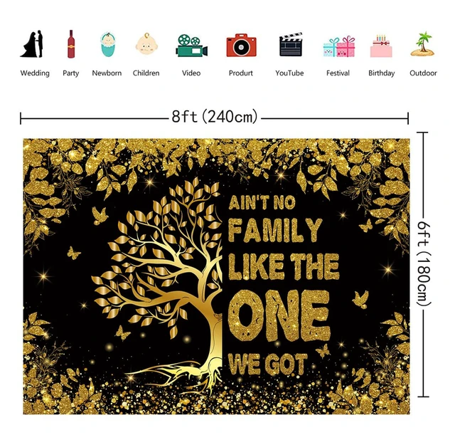 Alt view image 6 of 7 - Family Reunion Backdrop 8x6FT Black Gold Family Tree Reunion Welcome to Our Family Members Photography Background Family Gathering Party Decorations Supplies Banner Photo Booth Props