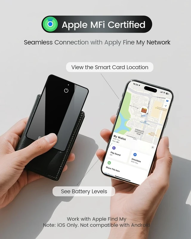 Alt view image 2 of 7 - 2026 MFi Certified Wallet Tracker Card (iOS Only), Work with Apple Find My Rechargeable Bluetooth Smart Wallet Finder and Item Tracker for Luggage Tags, Bags, Passport, Purse, IP68 Waterproof