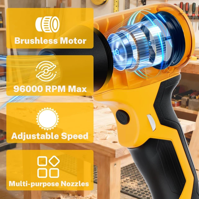Alt view image 2 of 7 - Cordless Dust Blower Compatible with Dewalt 20V Max Battery, Handhled Leaf Blower Electric Compressed Air Duster Turbo Jet Fan with Nozzles for Blowing Leaves and Dust(Battery Not Included)