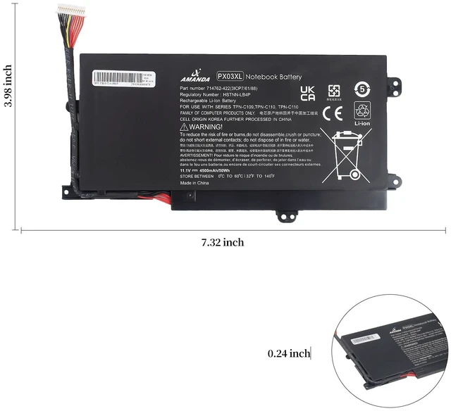 Alt view image 5 of 6 - PX03XL PXO3XL 715050-001 Battery for HP Envy 14 Touchsmart M6 M6-K 11.1V50Wh for HP Sleekbook M6-K125DX M6-K015DX M6-K025DX M6-K010DX M6-K022DX 14- K112NR 714762-1C1 TPN-C109 TPN-C110 TPN-C111
