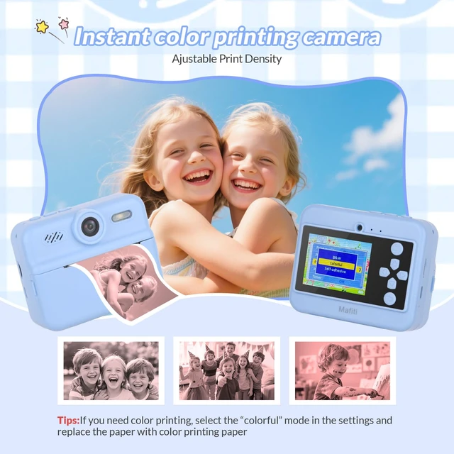 Alt view image 2 of 7 - Kids Camera Instant Print, 48MP Digital Camera Selfie 1080P Video with 32G TF Card, Toys Gifts for Girls Boys Aged 3-12 for Christmas/Birthday/Holiday (Blue)