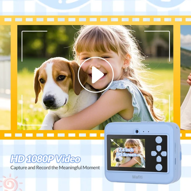 Alt view image 4 of 7 - Kids Camera Instant Print, 48MP Digital Camera Selfie 1080P Video with 32G TF Card, Toys Gifts for Girls Boys Aged 3-12 for Christmas/Birthday/Holiday (Blue)