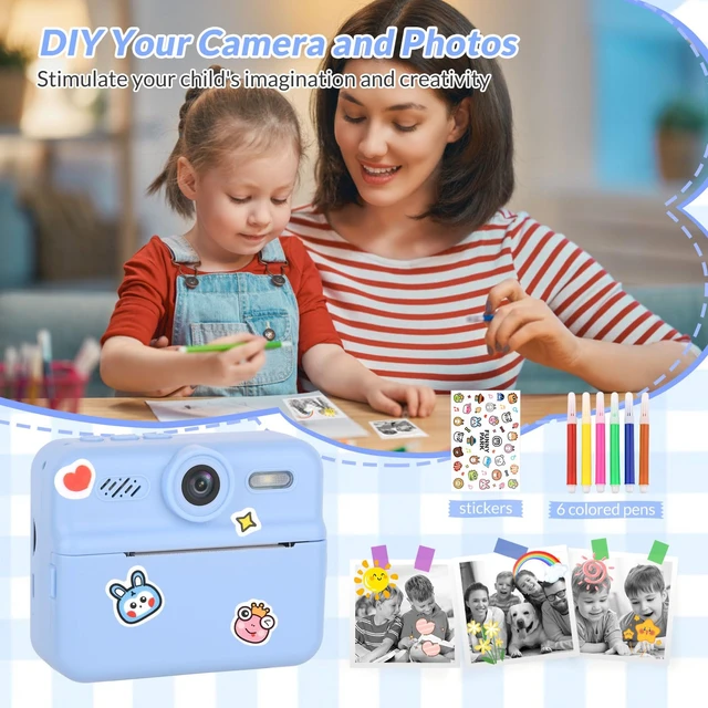 Alt view image 5 of 7 - Kids Camera Instant Print, 48MP Digital Camera Selfie 1080P Video with 32G TF Card, Toys Gifts for Girls Boys Aged 3-12 for Christmas/Birthday/Holiday (Blue)