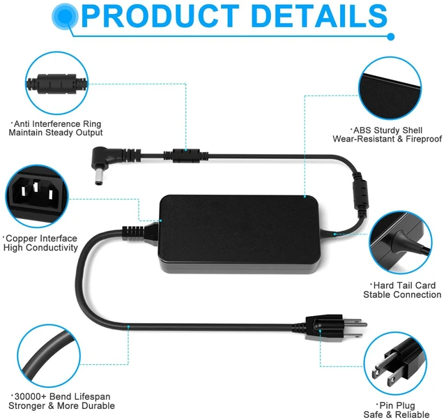 Alt view image 7 of 7 - Replacement for MSI 280W 230W 180W Charger Compatible with MSI GE75 Raider GE75VR GE73 GE73VR GE65 GE63 GE63VR GL63 GL65 GL75 GP75 Leopard Alpha 15 17 A4DEK ADP-280BB B Laptop Charger