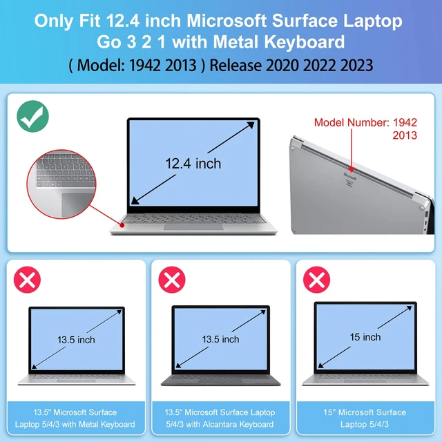 Alt view image 2 of 7 - Compatible with Microsoft Surface Laptop Go 3 Go 2 Go 1 12.4 Inch Model 1943 2013 (2023 2022 2020 Release), Plastic Hard Shell Case with Screen Protector + Keyboard Cover, Matte Clear