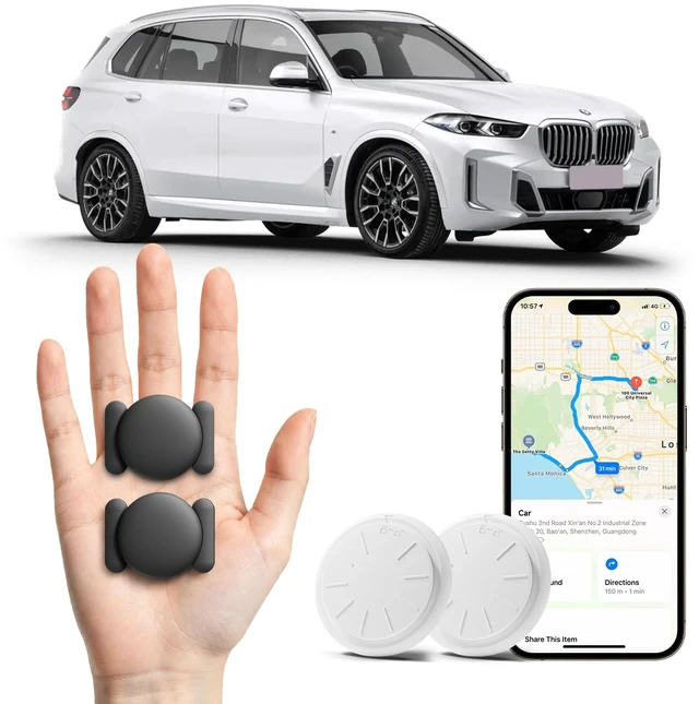 Main image of Car GPS Tracking Device for Vehicles, 2PCS Real Time GPS Tracker for Car Work with Find My (iOS Only),Hidden Mini GPS Tracker,No Monthly Fee (White Tracker, Black Magnetic Case)