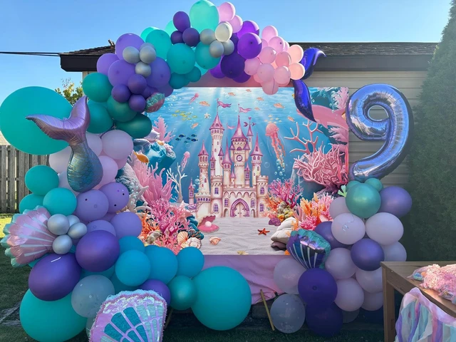 Alt view image 4 of 7 - Under The Sea Backdrop Summer Underwater World Wonderland Castle Coral Shell Mermaid Ocean Theme Photography Background Girls Princess Baby Shower Birthday Party Decorations Photo Props (8x6FT)