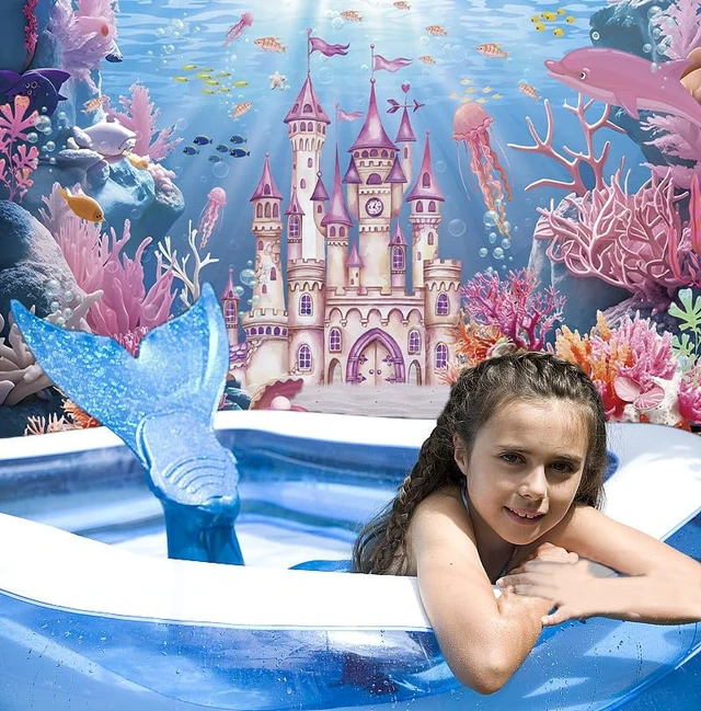 Alt view image 5 of 7 - Under The Sea Backdrop Summer Underwater World Wonderland Castle Coral Shell Mermaid Ocean Theme Photography Background Girls Princess Baby Shower Birthday Party Decorations Photo Props (8x6FT)