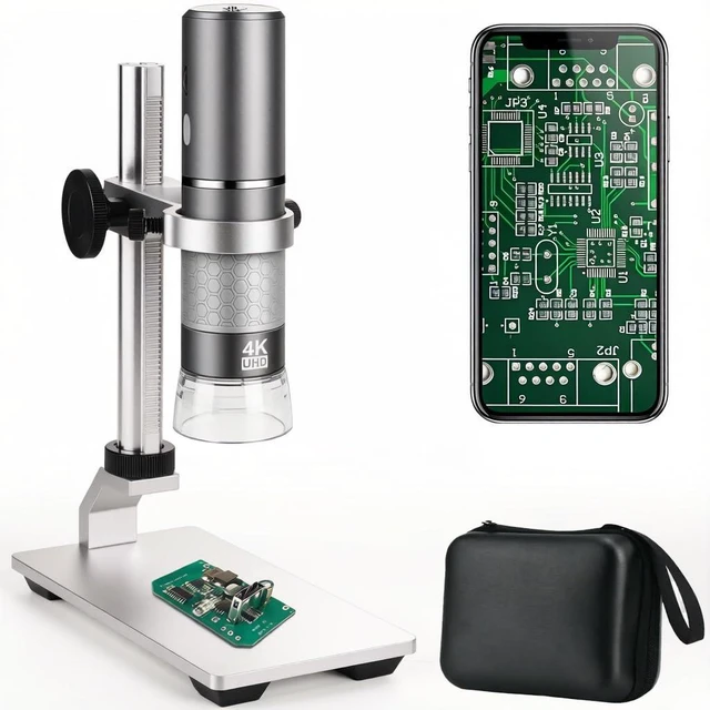Main image of 4K WiFi USB Digital Handheld Microscope with Professional Stand 50-1000x Wireless Endoscope 4K 3840x2160P Camera 8 LEDs for iPhone, iPad, Android, Mac, Win, Linux