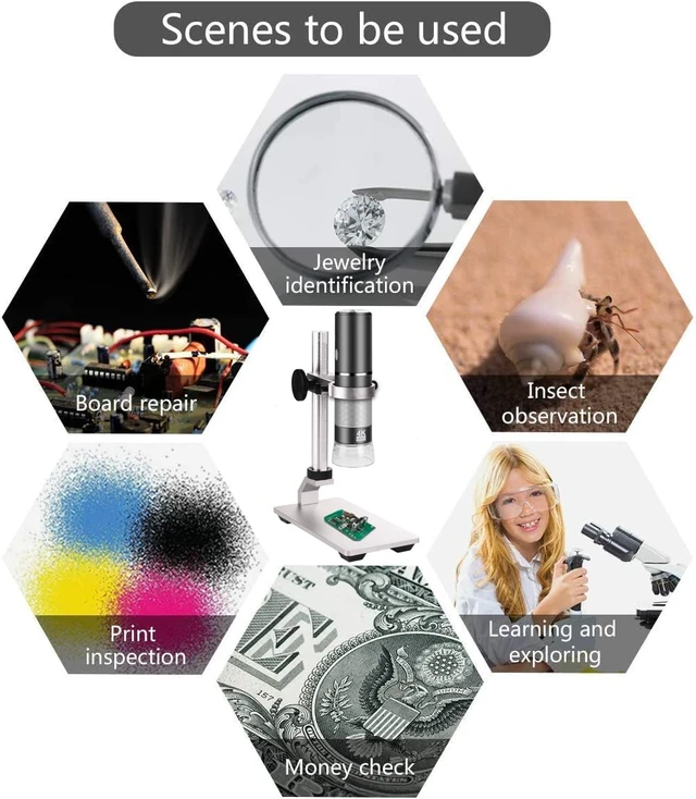 Alt view image 4 of 7 - 4K WiFi USB Digital Handheld Microscope with Professional Stand 50-1000x Wireless Endoscope 4K 3840x2160P Camera 8 LEDs for iPhone, iPad, Android, Mac, Win, Linux
