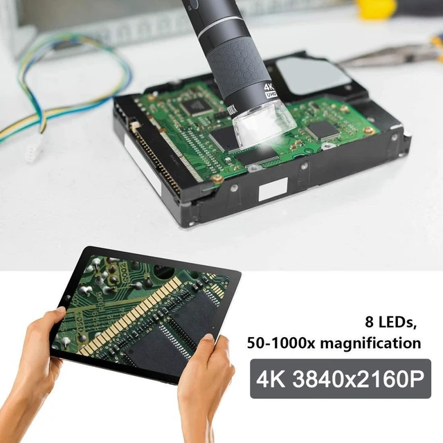 Alt view image 5 of 7 - 4K WiFi USB Digital Handheld Microscope with Professional Stand 50-1000x Wireless Endoscope 4K 3840x2160P Camera 8 LEDs for iPhone, iPad, Android, Mac, Win, Linux