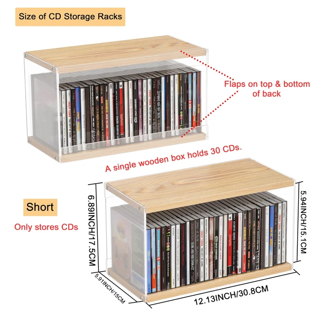 Alt view image 2 of 5 - 2Pack Stackable Wood Acrylic CD Holder Desk Rack Organizer Holds up to 60 CD Jewel Cases Media Storage Rack for Movie & Video Games Collections (Natural Wood, Short)