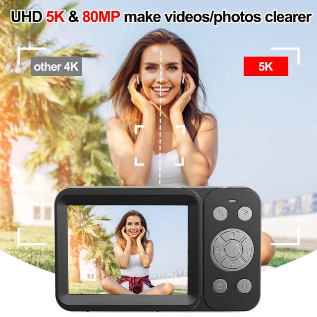 Alt view image 3 of 7 - Upgraded 5K Dual Screen Digital Camera,80MP Vlog Photography Camera for YouTube,Campus,Travel,Compact Point & Shoot Camera for Teens & Beginners with Autofocus,18x Zoom,Anti-Shake,Black