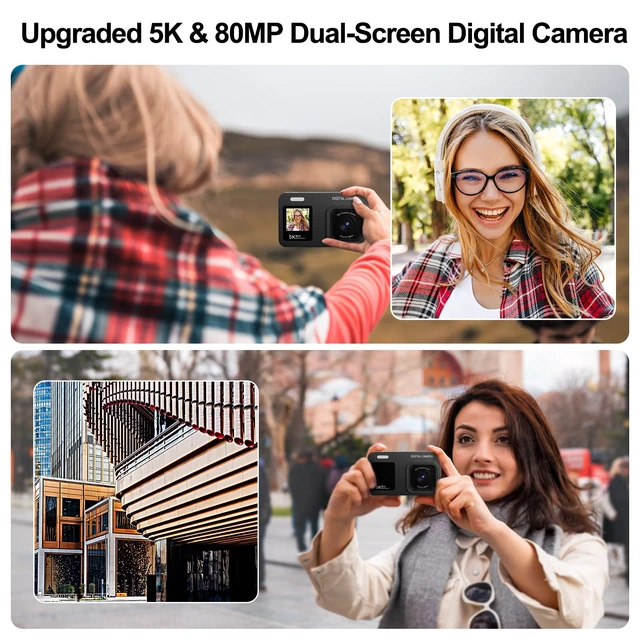 Alt view image 5 of 7 - Upgraded 5K Dual Screen Digital Camera,80MP Vlog Photography Camera for YouTube,Campus,Travel,Compact Point & Shoot Camera for Teens & Beginners with Autofocus,18x Zoom,Anti-Shake,Black
