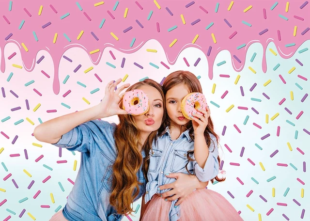Alt view image 4 of 5 - Donut Grow Up Birthday Backdrop 8x6ft Donut Party Decoration,Bright Confetti Sprinkle Photography Background,Girl Baby Shower Decor,Polyester