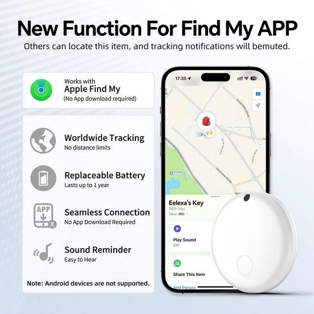 Alt view image 2 of 6 - Air Tracker Tags- 2 Pack, Item Locator, Bluetooth Luggage Tracker Works for Apple Find My (iOS Only),Key Finder, ltem Locator for Wallet, Backpack,Suitcase, Bag, Birthday Gift