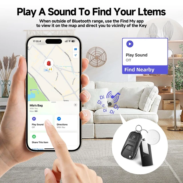 Alt view image 4 of 6 - Air Tracker Tags- 2 Pack, Item Locator, Bluetooth Luggage Tracker Works for Apple Find My (iOS Only),Key Finder, ltem Locator for Wallet, Backpack,Suitcase, Bag, Birthday Gift