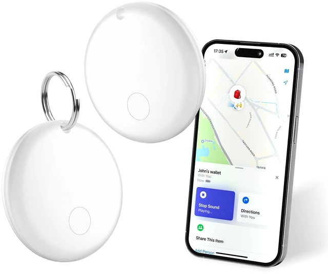 Main image of Air Tracker Tags- 2 Pack, Item Locator, Bluetooth Luggage Tracker Works for Apple Find My (iOS Only),Key Finder, ltem Locator for Wallet, Backpack,Suitcase, Bag, Birthday Gift