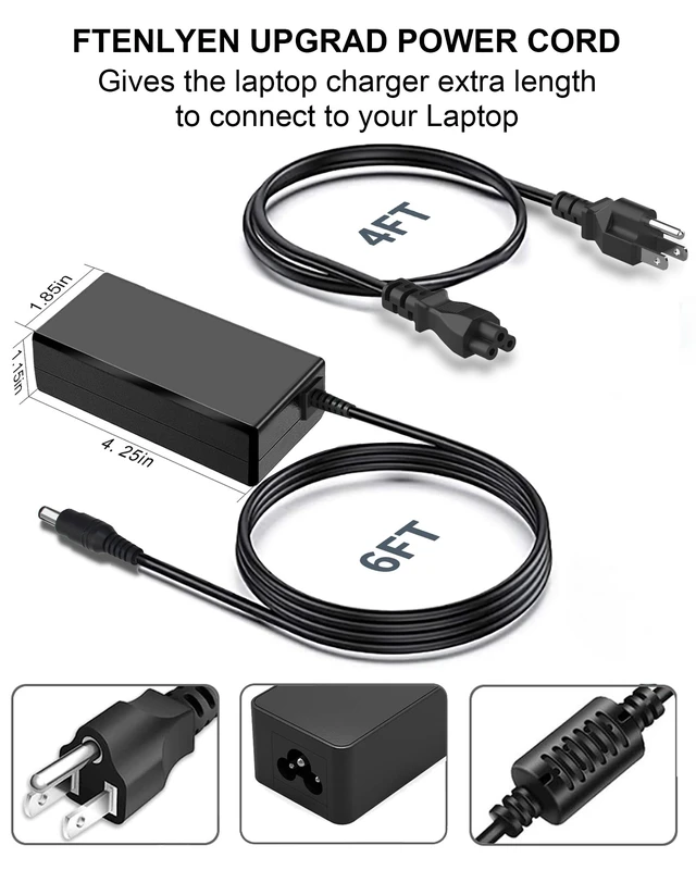 Alt view image 5 of 6 - 65W AC Adapter Charger Compatible with Toshiba Satellite C55 C55D C655 C855 C855D L745 L655 L755 L55 P755 C675 L775D P845T P855 Z830 S55 Z30 A665 C55-A C55T C75D Z930 E45T Power Supply Cord