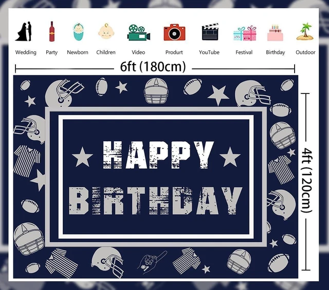 Alt view image 6 of 7 - Football Backdrop for Birthday Party Navy Blue Cowboy Helmet Background 8x6ft Football Happy Birthday Party Decorations Banner, Football Theme Backdrop, Sports Fans Party Supplies Photo Props
