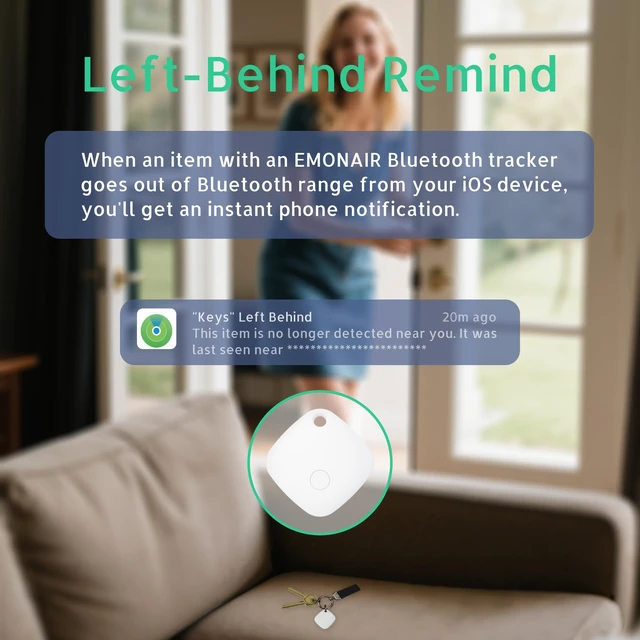 Alt view image 4 of 7 - Air Tracker Tags-4 Pack, Bluetooth Tracker Works with Apple Find My APP (iOS Only, Not for Android), Keys Finder, Item Locator for Keys, Luggage, Backpack, Bags, Wallet, Replaceable Battery