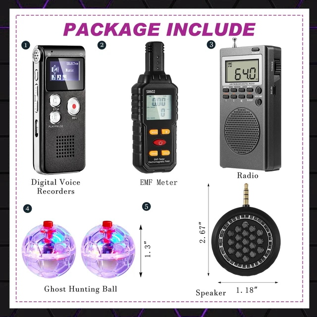 Alt view image 2 of 6 - 6 Pcs Ghost Hunting Equipment Kit for Paranormal Enthusiasts Complete Paranormal Investigation Tools, Ghost Hunting Box, 1 EMF Meter, 1 EVP Voice Recorder, 2 LED Balls, 1 Speaker Set