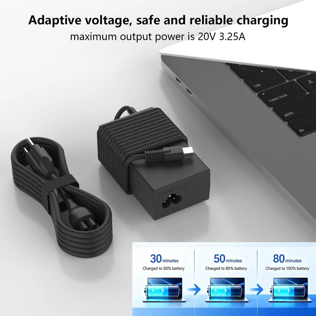 Alt view image 6 of 7 - 65W USB C L67440-001 Laptop Charger Compatible with HP EliteBook 830 840 G8 G9, Probook 440 450 G10, Envy x360 15 & Spectre x360, L65505-002 Type C Fast Charging Power Supply Adapter
