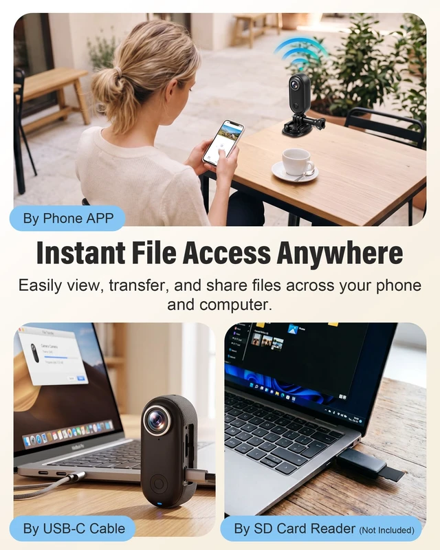 Alt view image 5 of 7 - Mini Body Camera 4K, Thumb Action Camera with 123° wide-angle Lens, Wearable Cam with 360° Rotatable Clip, Portable Pov Cam Magnetic Mount for Chest/Vlogging/Bike, Wi-Fi, APP, Waterproof(No SD Card)