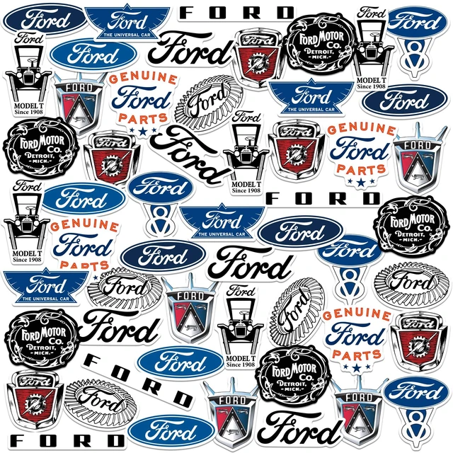 Main image of Ford Branding 50ct Vinyl L Deluxe Stickers Variety, Tablet, Indoor/Outdoor Officially Licensed Ford Stickers Great for Water Bottles, Skateboards, Luggage, Laptops, Bumpers & Cars