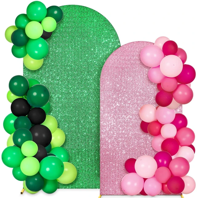 Main image of 2 Set Pink & Green Arch Backdrop for Witch Party Birthday Princess Party Decorations, Glitter Stretch Fabric Arch Cover, 6ft 7.2ft, for Musical Theatre Party Photo Supplies