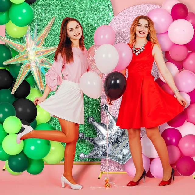 Alt view image 6 of 7 - 2 Set Pink & Green Arch Backdrop for Witch Party Birthday Princess Party Decorations, Glitter Stretch Fabric Arch Cover, 6ft 7.2ft, for Musical Theatre Party Photo Supplies