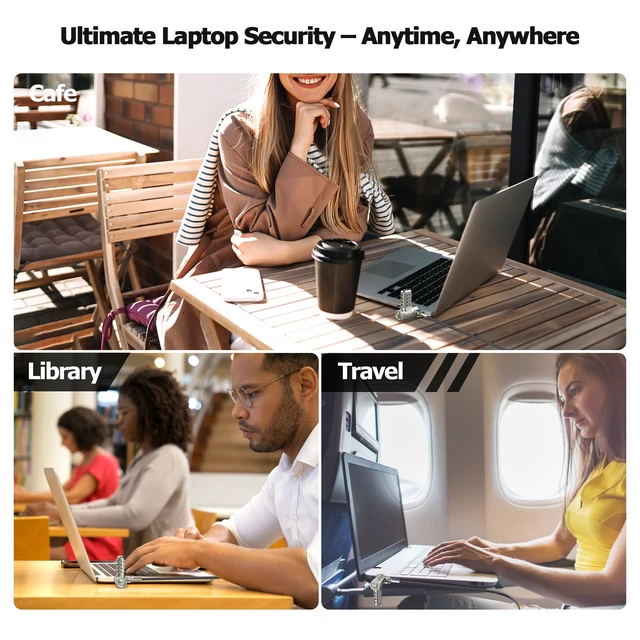 Alt view image 2 of 7 - 3-in-1 Universal Laptop Cable Lock - Professional Laptop Security Combination Lock Compatible with K-Slot, Nano & Wedge Slot - Resettable 4-Digit Steel Locking Cable with 360° Rotating Head