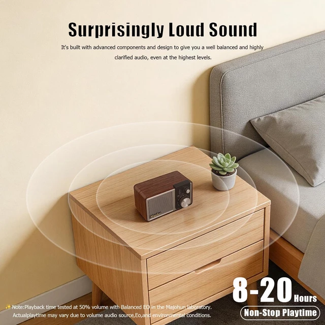 Alt view image 2 of 7 - P07 Retro Wood Mini Bluetooth Speaker with FM Radio, Aux-in & TF Card Brown Walnut Wood Retro Speaker with Classic FM Radio Vintage Desktop Decor with Stable Bluetooth & Multi-Mode Playback