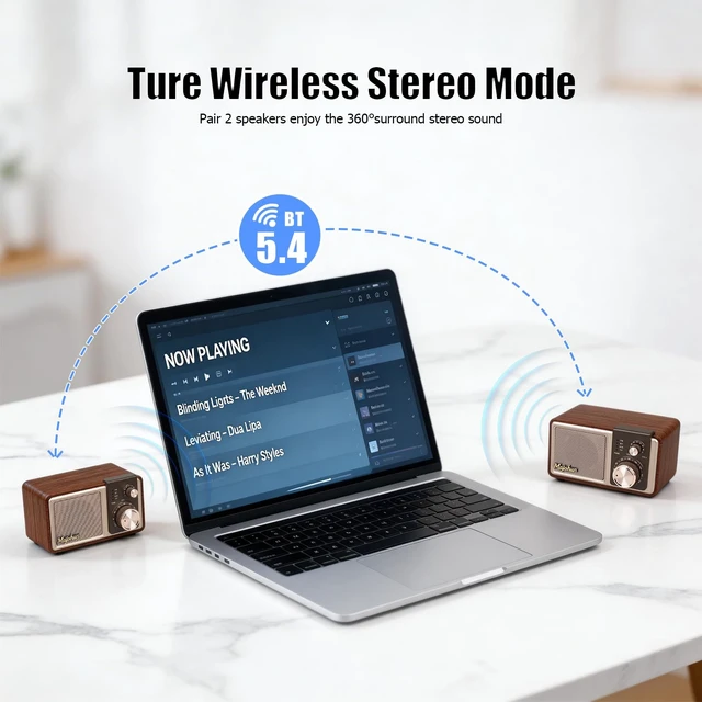 Alt view image 4 of 7 - P07 Retro Wood Mini Bluetooth Speaker with FM Radio, Aux-in & TF Card Brown Walnut Wood Retro Speaker with Classic FM Radio Vintage Desktop Decor with Stable Bluetooth & Multi-Mode Playback