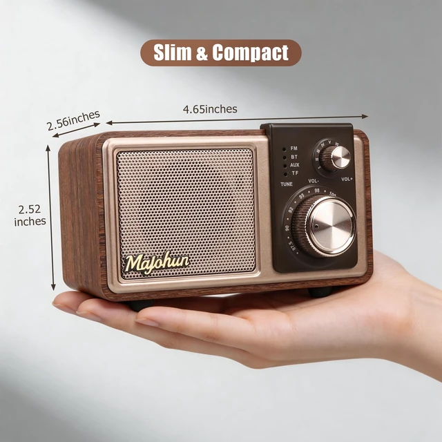 Alt view image 6 of 7 - P07 Retro Wood Mini Bluetooth Speaker with FM Radio, Aux-in & TF Card Brown Walnut Wood Retro Speaker with Classic FM Radio Vintage Desktop Decor with Stable Bluetooth & Multi-Mode Playback