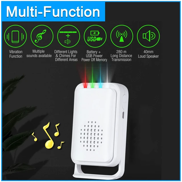 Alt view image 3 of 7 - Wireless Motion Sensor Door Chime: Business Entry Doorbell Indoor Motion Detector Buzzer Monitor for Store Home Entrance Alert Bell, Bed Alarm for Elderly - LED Indicator & Vibration