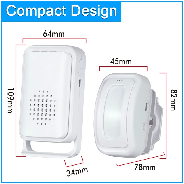 Alt view image 7 of 7 - Wireless Motion Sensor Door Chime: Business Entry Doorbell Indoor Motion Detector Buzzer Monitor for Store Home Entrance Alert Bell, Bed Alarm for Elderly - LED Indicator & Vibration