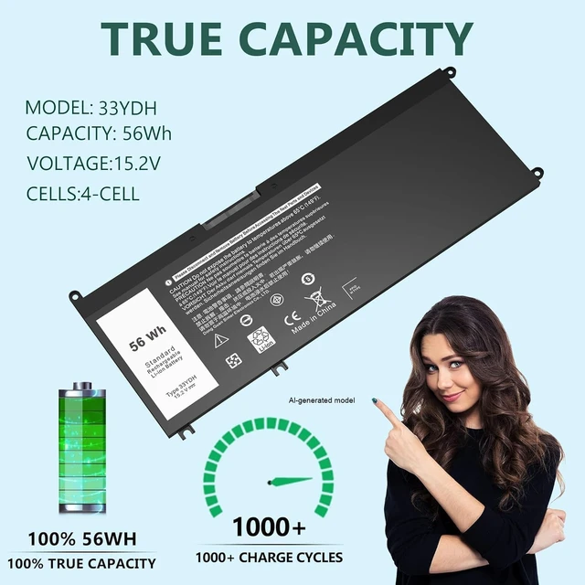 Alt view image 2 of 7 - 33YDH Laptop Battery Compatible with Dell lnspiron 17 7000 7779 7778 7786 7773 15 7577 G3 3579 3779 G5 5587 G7 7588 Latitude 13 3380 14 3490 15 3590 3580 99NF2 PVHT1 P30E P30E001 81PF3 15.2V 56WH