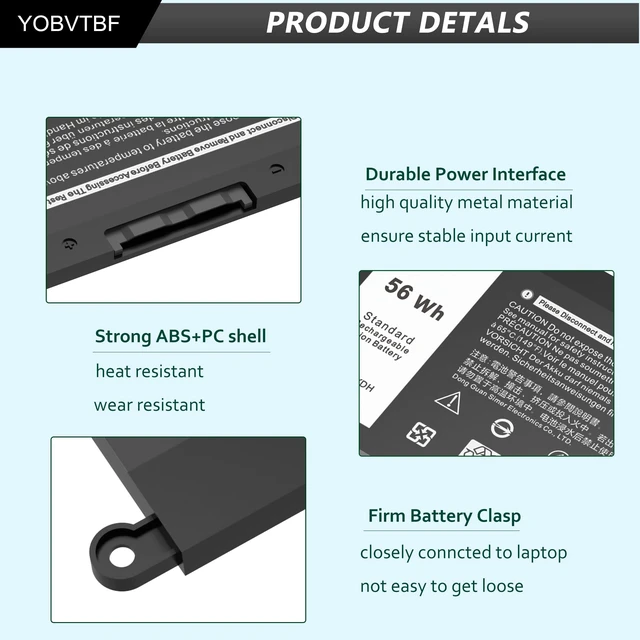 Alt view image 3 of 7 - 33YDH Laptop Battery Compatible with Dell lnspiron 17 7000 7779 7778 7786 7773 15 7577 G3 3579 3779 G5 5587 G7 7588 Latitude 13 3380 14 3490 15 3590 3580 99NF2 PVHT1 P30E P30E001 81PF3 15.2V 56WH