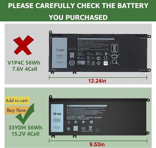 Alt view image 4 of 7 - 33YDH Laptop Battery Compatible with Dell lnspiron 17 7000 7779 7778 7786 7773 15 7577 G3 3579 3779 G5 5587 G7 7588 Latitude 13 3380 14 3490 15 3590 3580 99NF2 PVHT1 P30E P30E001 81PF3 15.2V 56WH