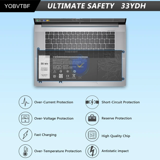 Alt view image 5 of 7 - 33YDH Laptop Battery Compatible with Dell lnspiron 17 7000 7779 7778 7786 7773 15 7577 G3 3579 3779 G5 5587 G7 7588 Latitude 13 3380 14 3490 15 3590 3580 99NF2 PVHT1 P30E P30E001 81PF3 15.2V 56WH