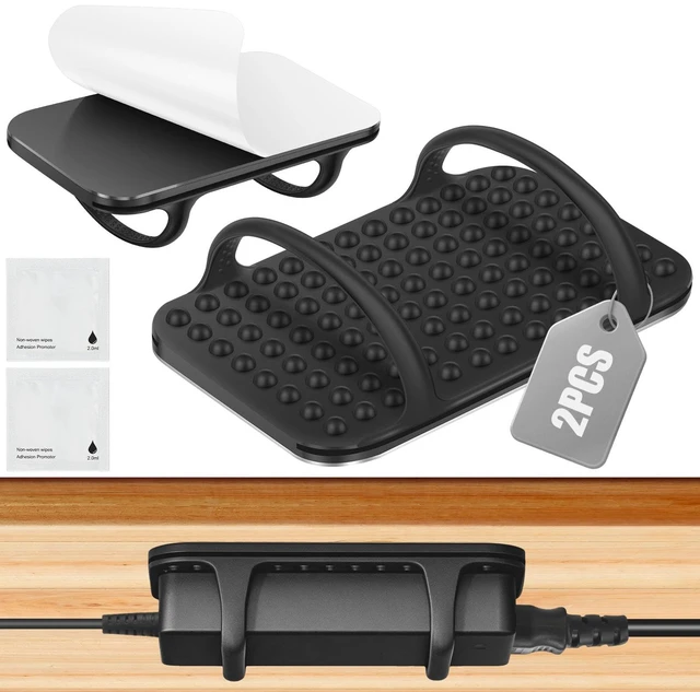 Main image of 2 PACK Laptop Charger Holder Under Desk Power Brick Mount with Adhesive Universal Silicone Flexible Non-Slip Power Adapter Organizer with Ventilated Design for Home, Office, Gaming Desk Dorm, Black