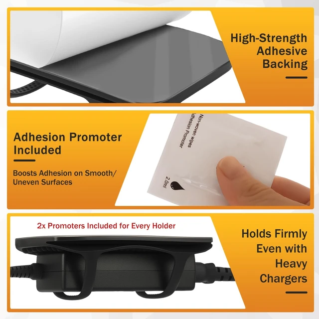 Alt view image 3 of 7 - 2 PACK Laptop Charger Holder Under Desk Power Brick Mount with Adhesive Universal Silicone Flexible Non-Slip Power Adapter Organizer with Ventilated Design for Home, Office, Gaming Desk Dorm, Black