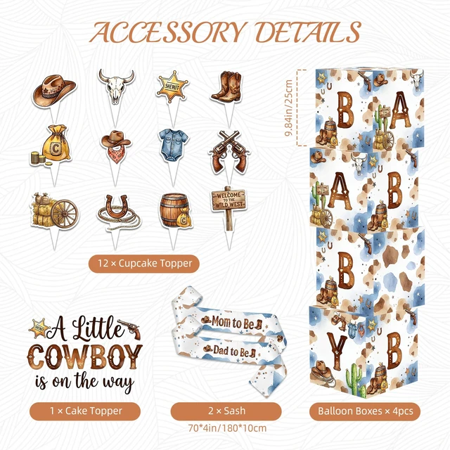 Alt view image 3 of 7 - Cowboy Baby Shower Decorations, Wild West Cowboy Rodeo Party Supplies Decor