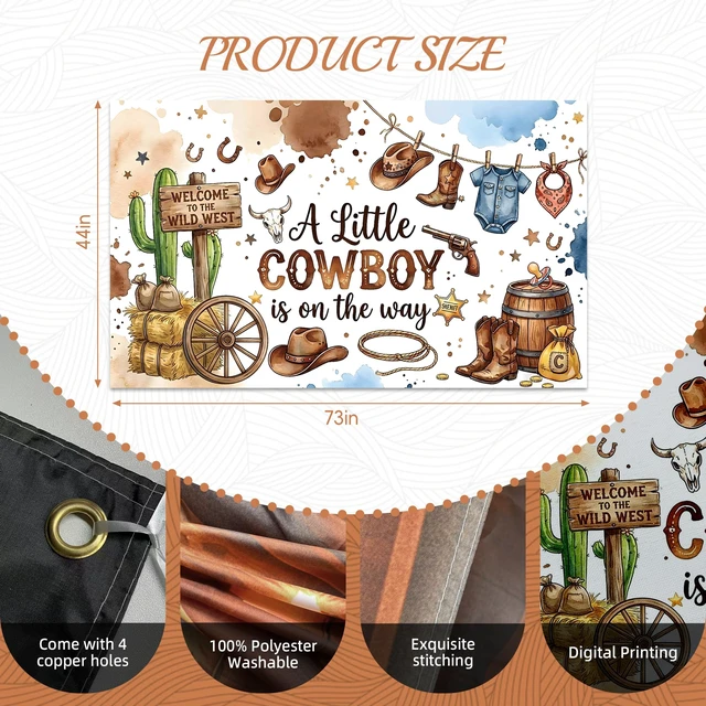 Alt view image 5 of 7 - Cowboy Baby Shower Decorations, Wild West Cowboy Rodeo Party Supplies Decor