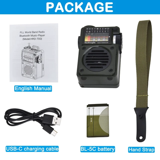 Alt view image 7 of 7 - Shortwave Radio, Bluetooth Speaker Support MicroSD, FM MW WB SW Receiver with NOAA Alerts and Sleep Timer, Rechargeable Retro Analog Radios with Backlit and ATS Preset for Camping HRD700